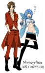 blue_hair bow brown_hair genderswap kaiko kaito male meiko meito scarf short_hair skirt thigh-highs thighhighs vocaloid 