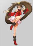  brown_eyes brown_hair china_dress chinadress chinese_clothes detached_sleeves guilty_gear hair_ring highres kuradoberi_jam long_hair ogami skirt twintails 