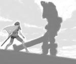  colossus epic gaius giant iseki_(kuroshura_no_tabiji) monochrome shadow_of_the_colossus short_hair surcoat sword wander weapon 