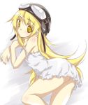  ass bakemonogatari blonde_hair goggles helmet long_hair monogatari_(series) oshino_shinobu strap_slip yellow_eyes yumesato_makura 