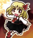  blonde_hair chibi chibitami darkness fang hair_ribbon moon necktie outstretched_arms red_eyes ribbon rumia short_hair smile solo spread_arms touhou 