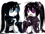  armor black_hair black_rock_shooter black_rock_shooter_(character) boots chibi coat fangs glowing glowing_eyes insane_black_rock_shooter long_hair lowres shorts twintails very_long_hair 