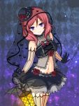  1girl argyle argyle_legwear bat_print black_gloves fishnet_gloves fishnet_legwear fishnets flower gloves hat lantern looking_at_viewer love_live!_school_idol_project navel nishikino_maki nuana redhead rose short_hair skirt smile solo thigh-highs veil violet_eyes 