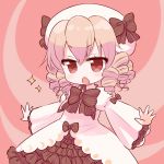  1girl blonde_hair blush_stickers bow deformed drill_hair hat hat_bow luna_child marshmallow_mille open_mouth red_eyes sash solo sparkle touhou 