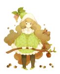  acorn apple big_hair brown_hair dress food frilled_dress frills fruit grapes green_eyes leaf long_hair original squirrel staff striped striped_legwear the_10th_step witch 