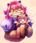  &gt;:d 1girl :d alternate_costume animal_costume annie_hastur bear_costume fang green_eyes league_of_legends mizoreame open_mouth redhead short_hair smile tibbers 