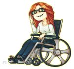  1girl barbara_gordon batman_(series) chibi dc_comics female glasses green_eyes oracle orange_hair sitting smile wheelchair 