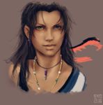  1girl black_hair dark_skin final_fantasy final_fantasy_xiii jewelry long_hair looking_at_viewer necklace oerba_yun_fang portrait realistic simple_background sketch solo trixia 