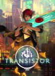  1girl blue_eyes cityscape copyright_name dress highres huge_weapon jen_zee lips logo official_art red_(transistor) redhead short_hair sword the_transistor transistor_(game) weapon 