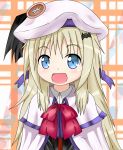  1girl :d absurdres bat_hair_ornament blue_eyes cape hair_ornament hat highres little_busters!! long_hair looking_at_viewer noumi_kudryavka open_mouth school_uniform silver_hair smile solo tagme tazaki_hayato 