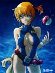  1girl akairiot belt green_eyes highleg highleg_swimsuit kasumi_(pokemon) one-piece_swimsuit orange_hair poke_ball pokemon short_hair side_ponytail swimsuit towel turtleneck 