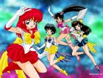  4girls bishoujo_senshi_sailor_moon black_hair blue_eyes boots brown_eyes character_request cosplay crossover hair_ornament hair_ribbon happy heart high_heel_boots high_heels kuonji_ukyou long_hair looking_at_viewer magical_girl manony multiple_girls open_mouth pink_ribbon ranma-chan ranma_1/2 red_skirt redhead ribbon sailor_senshi sailor_senshi_(cosplay) saotome_ranma shirt short_hair skirt smile tagme tendou_akane 