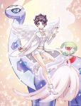  1girl aurorus black_hair blue_eyes carnet_(pokemon) gardevoir mega_gardevoir mega_pokemon poke_ball pokemon pokemon_(creature) the-nonexistent wings 