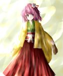  1girl ao-shiba bob_cut flower hair_flower hair_ornament hieda_no_akyuu japanese_clothes kimono purple_hair solo touhou violet_eyes wide_sleeves 