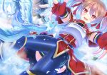  1girl breastplate brown_hair dragon fingerless_gloves gloves mitsuki_yuu pina_(sao) red_eyes short_hair silica sword_art_online thigh-highs twintails 