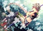  1girl braid brown_eyes hair_ornament kantai_collection long_hair looking_at_viewer navel parted_lips pleated_skirt riichu shikigami silver_hair single_braid skirt solo staff unryuu_(kantai_collection) 