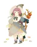  1girl apple bow candy dress food fruit hat leaf lollipop original purple_hair solo staff the_10th_step witch witch_hat 