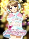  1girl bow breasts brown_hair earmuffs headset highres koizumi_hanayo looking_at_viewer love_live!_school_idol_project open_mouth short_hair smile solo tyeinn-suineryuu violet_eyes winter_clothes 