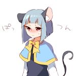  1girl alternate_hairstyle animal_ears blush bob_cut capelet dress embarrassed kozakura_(dictionary) mouse_ears mouse_tail nazrin silver_hair solo sweatdrop tail touhou white_background 