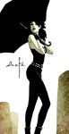  1girl ankh black_hair camisole character_name dc_comics death death_(entity) kit necklace solo standing the_sandman tombstone umbrella 