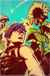  1boy black_hair cafemoka-septro flower headband jojo_no_kimyou_na_bouken narancia_ghirga solo sunflower 