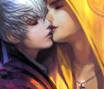  2boys cdash817 closed_eyes couple glowing_eyes hood incipient_kiss ishida_mitsunari_(sengoku_basara) male multiple_boys necklace parted_lips red_eyes sengoku_basara short_hair tokugawa_ieyasu_(sengoku_basara) white_hair yaoi 