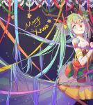  1girl antlers christmas gloves green_eyes green_hair hair_ornament hair_ribbon half_gloves hatsune_miku head_tilt highres looking_at_viewer mame_(yangqi787) merry_christmas red_nose ribbon smile solo tagme vocaloid 