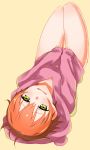  1girl blush hoodie hoshizora_rin jin_(crocus) looking_at_viewer love_live!_school_idol_project orange_hair shirt_tug short_hair simple_background solo tears yellow_eyes 