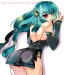  1girl cavalier_of_the_abyss green_hair hair_ornament jewelry juder long_hair pointy_ears red_eyes solo yuan 
