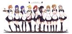  6+girls absurdres adjusting_glasses alternate_costume apple apron ayase_eli black_dress black_hair black_legwear blonde_hair blue_eyes blue_hair bottle broom brown_hair cake dress enmaided food fruit gensou_kuro_usagi glasses green_eyes highres ice_cream kneehighs koizumi_hanayo kousaka_honoka long_hair love_live!_school_idol_project maid maid_apron maid_headdress minami_kotori mop multiple_girls nishikino_maki one_eye_closed one_side_up open_mouth over-kneehighs ponytail puffy_short_sleeves puffy_sleeves purple_hair red_eyes redhead scrunchie short_sleeves side_ponytail silver_hair smile sonoda_umi thigh-highs toujou_nozomi tray very_long_hair yazawa_nico yellow_eyes zettai_ryouiki 