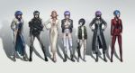  6+girls blue_eyes breasts cleavage ghost_in_the_shell ghost_in_the_shell_arise ghost_in_the_shell_lineup ghost_in_the_shell_stand_alone_complex grey_background highres ikegami_noroshi jacket kusanagi_motoko long_hair multiple_girls purple_hair sunglasses 