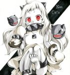  1girl ahoge artist_name character_name dress horns kantai_collection long_hair looking_at_viewer mittens northern_ocean_hime p-line red_eyes solo_focus tagme white_dress white_hair white_skin 