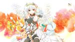  1girl braid heco_(mama) highres horns long_hair puzzle_&amp;_dragons red_eyes solo valkyrie white_hair wings 