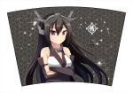  1girl bare_shoulders black_background black_hair blush breasts collar crossed_arms detached_sleeves hairband kantai_collection long_hair nagato_(kantai_collection) personification red_eyes smile solo sparkle swami tsurime very_long_hair 