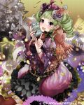  1girl :d blurry box calculator coin depth_of_field drill_hair gift gift_box hair_ornament hat looking_at_viewer majoca_majoluna money official_art open_mouth pointing pointing_up smile solo syutsuri0503 tagme twin_drills 