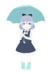  1girl absurdres aqua_eyes boots hair_ribbon highres looking_at_viewer open_mouth ribbon rubber_boots sanya_v_litvyak seedflare short_hair silver_hair solo strike_witches umbrella younger 