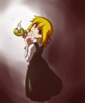  blonde_hair candle candlelight candlestand dress finger_to_mouth hair_ribbon hihachi red_eyes ribbon rumia shirt short_hair solo touhou 