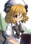 bespectacled blonde_hair book drill_hair glasses hat luna_child open_book open_mouth red_eyes ribbon short_hair touhou umigarasu_(kitsune1963) wings 