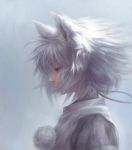  1girl animal_ears bust close-up expressionless face hat inubashiri_momiji japanese_clothes jason_peng messy_hair pom_pom_(clothes) profile red_eyes short_hair silver_hair solo tassel tokin_hat touhou white_hair wolf_ears 