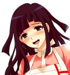  1girl apron black_hair blush brown_eyes dangan_ronpa dosugon long_hair mole nurse open_mouth simple_background smile solo super_dangan_ronpa_2 tsumiki_mikan white_background 