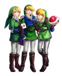  belt blonde_hair blue_eyes earrings envelope gloves hand_on_hip hat jewelry link multiple_persona nintendo niyasu pointy_ears scarf shell shoulder_pads smile super_smash_bros. the_legend_of_zelda zelda_musou 