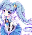  1girl blue_eyes blue_hair blue_skirt blush bow crown cure_princess earrings hair_bow happinesscharge_precure! jewelry long_hair magical_girl mini_crown open_mouth precure sherbet_ballet shirayuki_hime simple_background skirt solo twintails white_background wrist_cuffs 