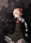  1girl ascot darkness expressionless frilled_skirt frills highres pleated_skirt red_eyes rumia sh_(562835932) shirt short_hair skirt touhou vest 