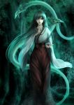  1girl 727567409 absurdres black_hair brown_eyes forest highres inuyasha japanese_clothes kikyou_(inuyasha) long_hair looking_at_viewer miko nature solo standing tree 