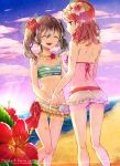  2girls ^_^ beach bikini black_hair closed_eyes earrings flower hair_flower hair_ornament highres holding_hands iukawa_hamosaku jewelry love_live!_school_idol_project multiple_girls nail_polish necklace nishikino_maki open_mouth redhead short_hair star star_earrings sunglasses sunglasses_on_head swimsuit twintails violet_eyes yazawa_nico 