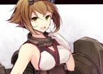  brown_hair gloves green_eyes hiiragisouren kantai_collection mutsu_(kantai_collection) short_hair smile turret 