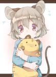  1girl akagashi_hagane alternate_costume animal_ears gradient gradient_background grey_hair long_sleeves looking_at_viewer mouse_ears mouse_tail nazrin red_eyes shirt short_hair simple_background solo stuffed_toy tail touhou younger 