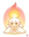  1girl blush candle fire kito_(sorahate) original personification short_hair sitting solo white_hair yellow_eyes 
