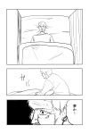  1boy absurdres admiral_(kantai_collection) c-button comic facial_hair highres kantai_collection monochrome mustache old_man on_bed stubble sweat translation_request 