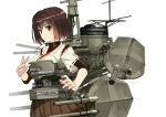  1girl akasaai blush breasts brown_eyes brown_hair hyuuga_(kantai_collection) japanese_clothes kantai_collection looking_at_viewer personification short_hair skirt solo 